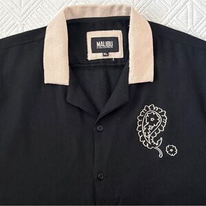 Malibu by Drill Clothing Co. Embroidered Paisley Camp Collar Shirt Mens XL Black